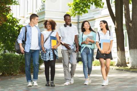 diverse group of college students on college campus